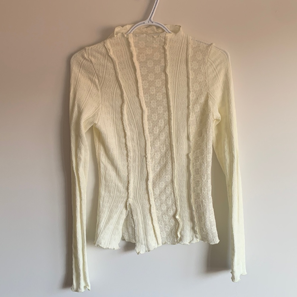 Free People Cream Lace-Panel Long Sleeve Top
